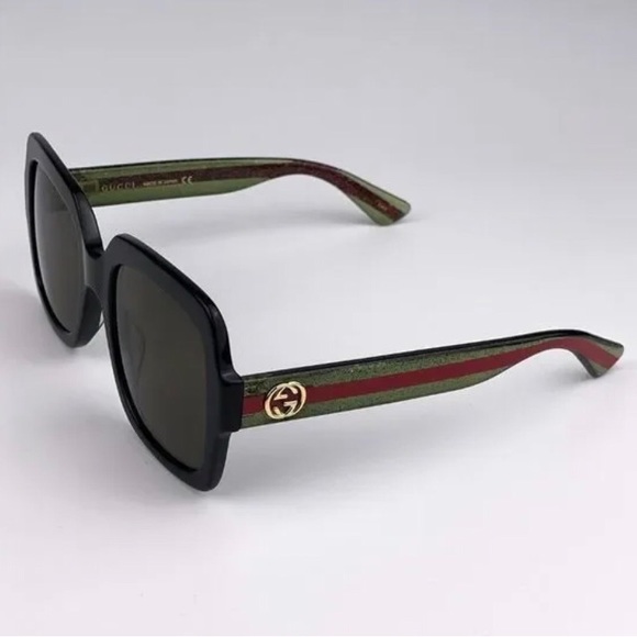 GUCCI WEB GG0036SN 002 Sunglasses Black Green Red Square Wome - Picture 8 of 15